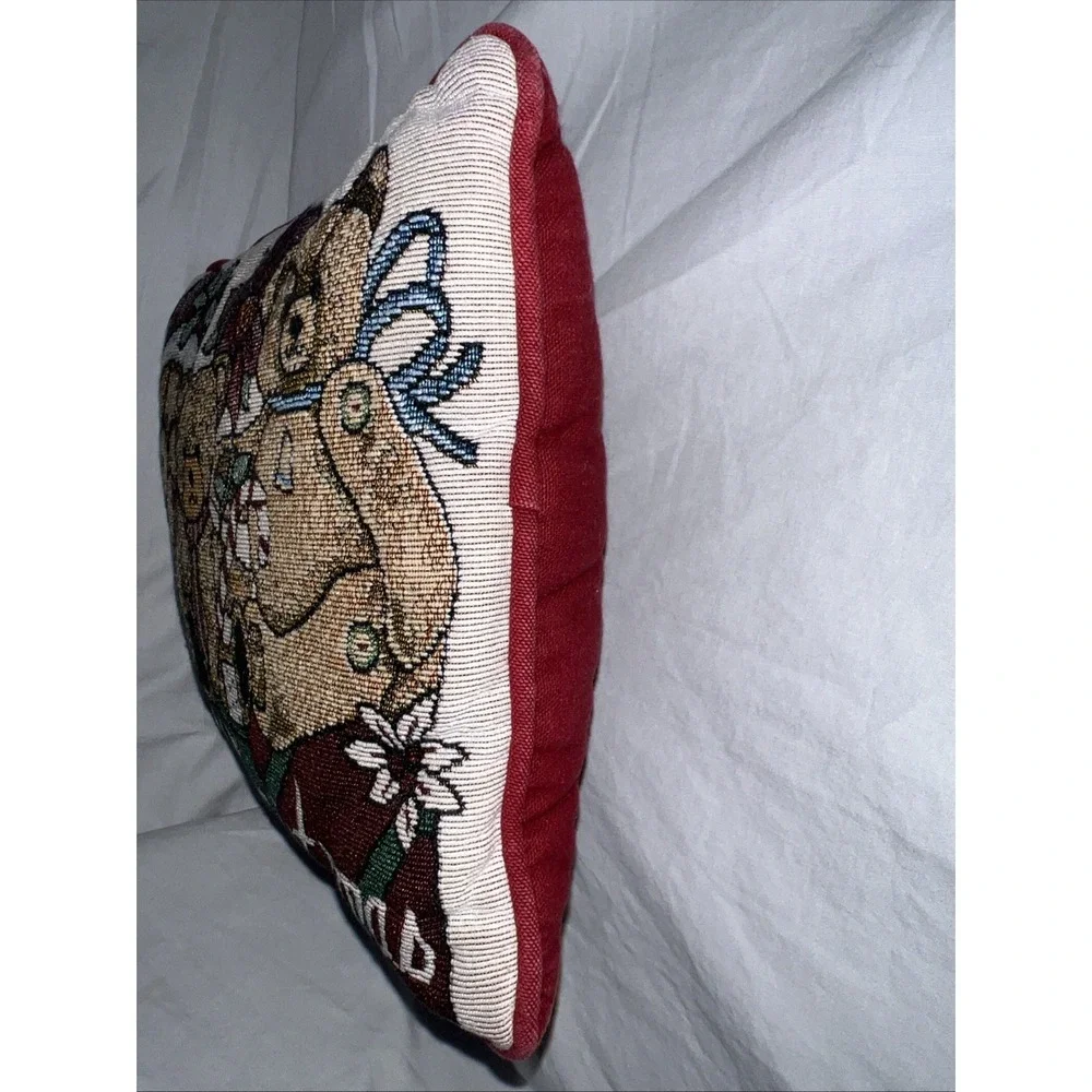 Christmas Holiday Tapestry Throw Pillow Merry Christmas Teddy Bears 12x9